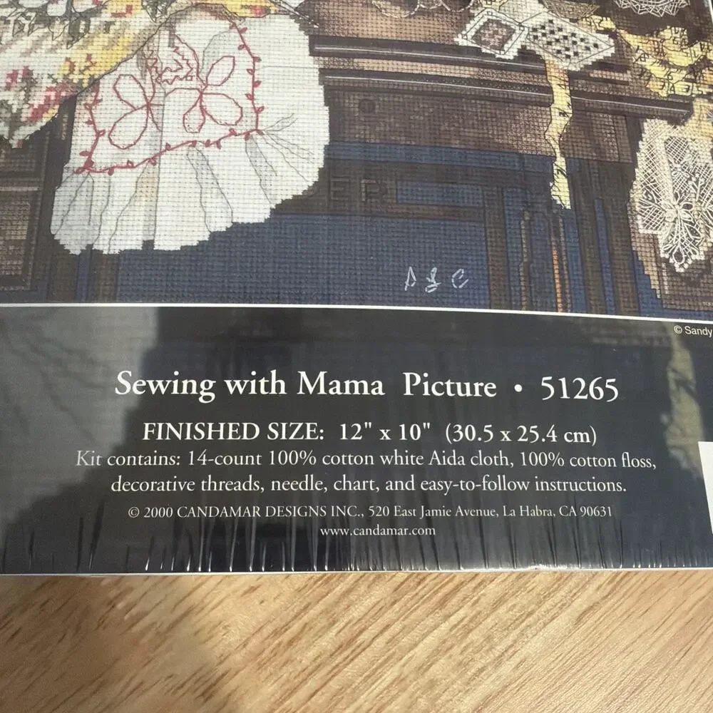 Counted Cross Stitch Sewing With Mama 12”x 10” Antique Sewing Machine Fabric VTG